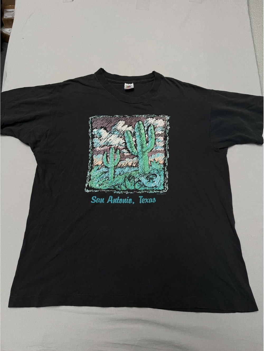 Vintage San Antonio Texas T-shirt Cactus Art Puff Print XL